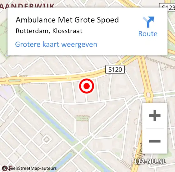 Locatie op kaart van de 112 melding: Ambulance Met Grote Spoed Naar Rotterdam, Klosstraat op 17 november 2024 00:27