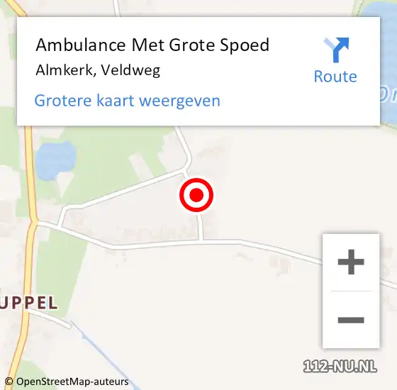 Locatie op kaart van de 112 melding: Ambulance Met Grote Spoed Naar Almkerk, Veldweg op 27 oktober 2014 10:19