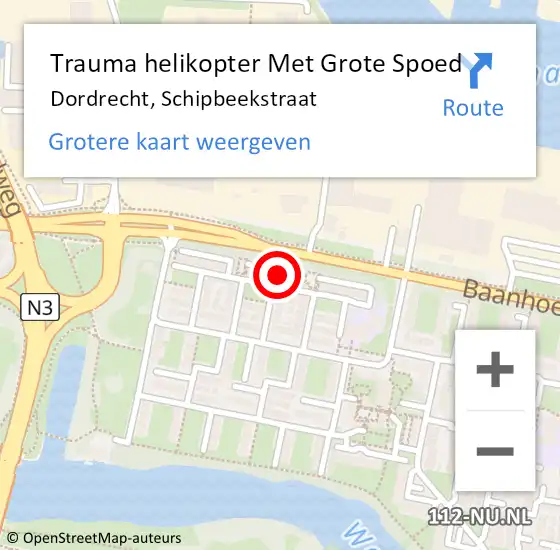 Locatie op kaart van de 112 melding: Trauma helikopter Met Grote Spoed Naar Dordrecht, Schipbeekstraat op 17 november 2024 00:34