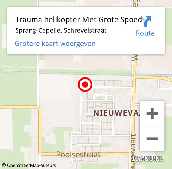 Locatie op kaart van de 112 melding: Trauma helikopter Met Grote Spoed Naar Sprang-Capelle, Schrevelstraat op 17 november 2024 00:55