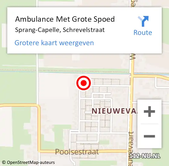 Locatie op kaart van de 112 melding: Ambulance Met Grote Spoed Naar Sprang-Capelle, Schrevelstraat op 17 november 2024 00:56