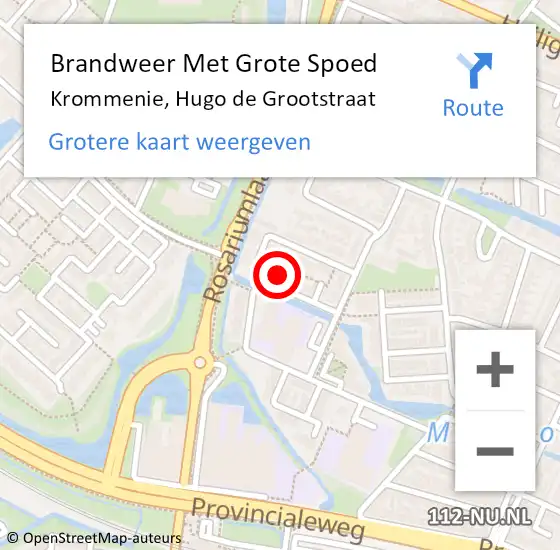 Locatie op kaart van de 112 melding: Brandweer Met Grote Spoed Naar Krommenie, Hugo de Grootstraat op 17 november 2024 00:59