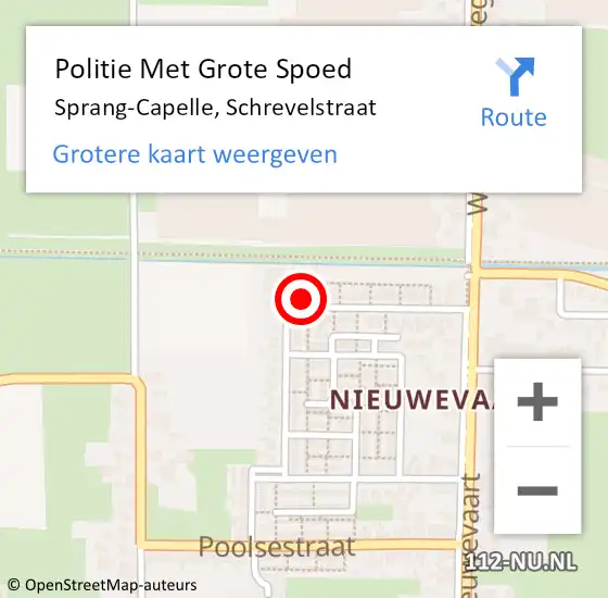 Locatie op kaart van de 112 melding: Politie Met Grote Spoed Naar Sprang-Capelle, Schrevelstraat op 17 november 2024 01:00