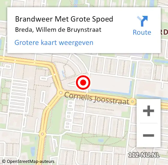 Locatie op kaart van de 112 melding: Brandweer Met Grote Spoed Naar Breda, Willem de Bruynstraat op 17 november 2024 01:16