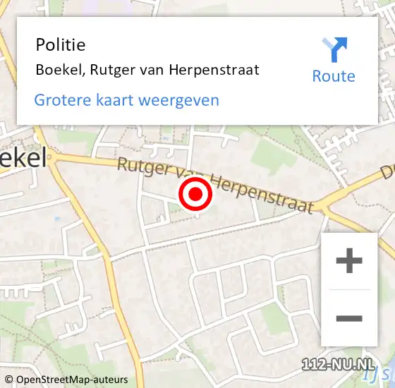 Locatie op kaart van de 112 melding: Politie Boekel, Rutger van Herpenstraat op 17 november 2024 02:15