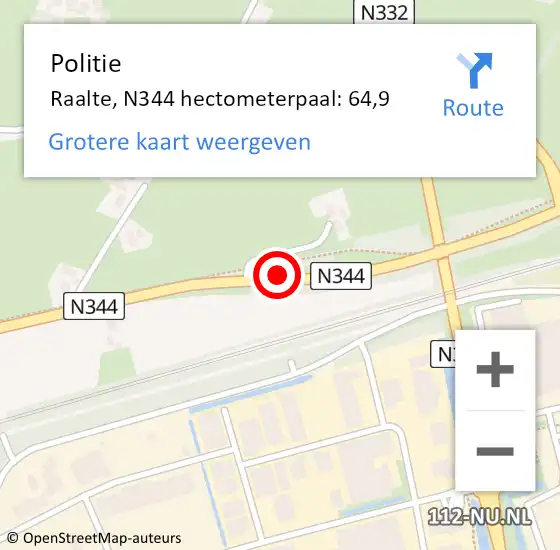 Locatie op kaart van de 112 melding: Politie Raalte, N344 hectometerpaal: 64,9 op 17 november 2024 02:54