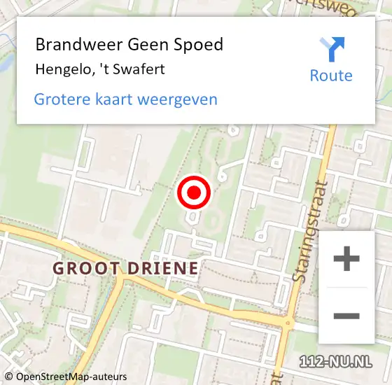 Locatie op kaart van de 112 melding: Brandweer Geen Spoed Naar Hengelo, 't Swafert op 17 november 2024 03:05