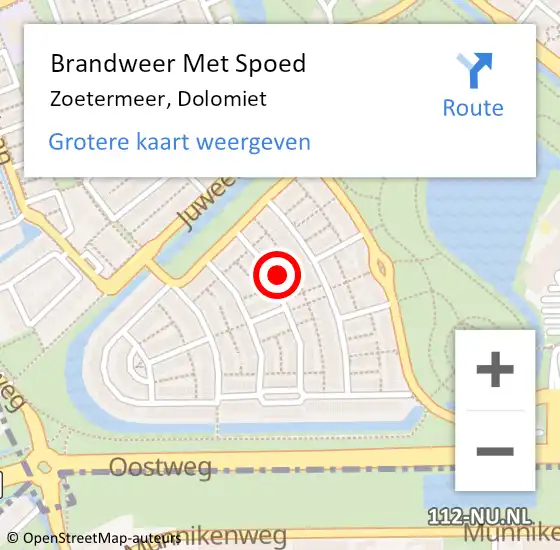 Locatie op kaart van de 112 melding: Brandweer Met Spoed Naar Zoetermeer, Dolomiet op 17 november 2024 04:57