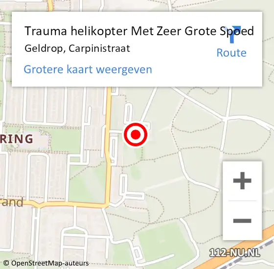 Locatie op kaart van de 112 melding: Trauma helikopter Met Zeer Grote Spoed Naar Geldrop, Carpinistraat op 17 november 2024 05:37