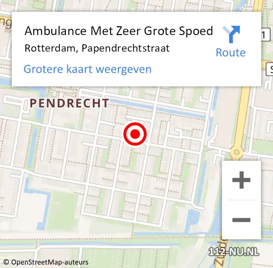 Locatie op kaart van de 112 melding: Ambulance Met Zeer Grote Spoed Naar Rotterdam, Papendrechtstraat op 17 november 2024 05:47