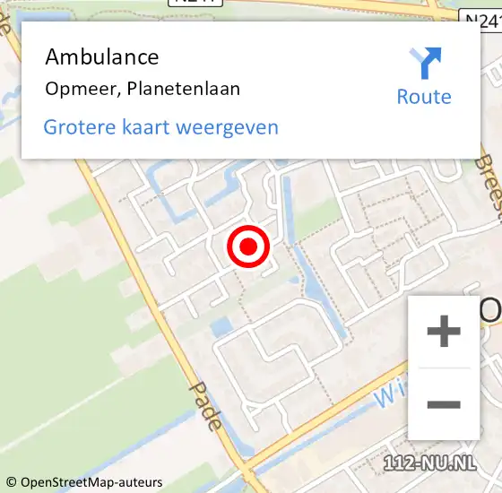 Locatie op kaart van de 112 melding: Ambulance Opmeer, Planetenlaan op 17 november 2024 05:52