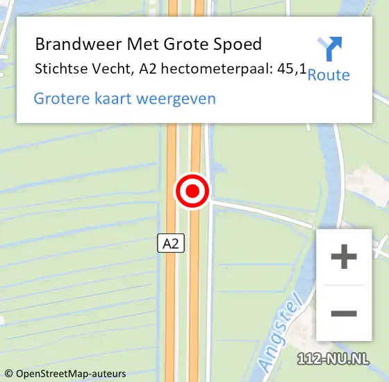 Locatie op kaart van de 112 melding: Brandweer Met Grote Spoed Naar Stichtse Vecht, A2 hectometerpaal: 45,1 op 17 november 2024 06:54