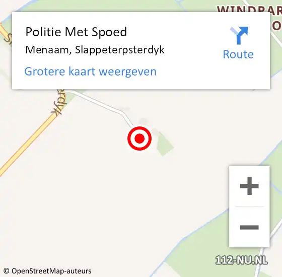 Locatie op kaart van de 112 melding: Politie Met Spoed Naar Menaam, Slappeterpsterdyk op 17 november 2024 07:01