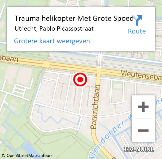 Locatie op kaart van de 112 melding: Trauma helikopter Met Grote Spoed Naar Utrecht, Pablo Picassostraat op 17 november 2024 07:03