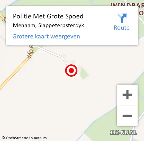 Locatie op kaart van de 112 melding: Politie Met Grote Spoed Naar Menaam, Slappeterpsterdyk op 17 november 2024 07:03