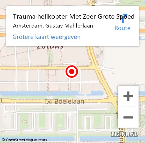 Locatie op kaart van de 112 melding: Trauma helikopter Met Zeer Grote Spoed Naar Amsterdam, Gustav Mahlerlaan op 17 november 2024 08:02