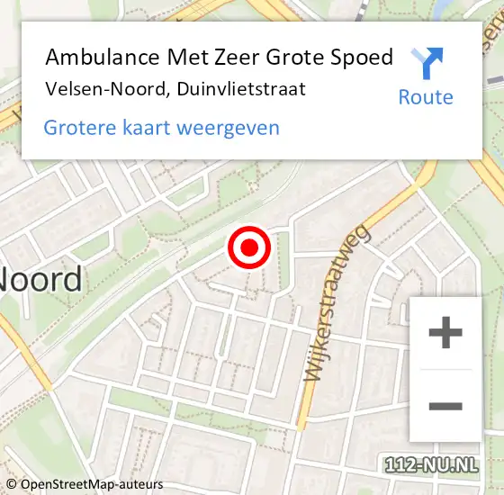 Locatie op kaart van de 112 melding: Ambulance Met Zeer Grote Spoed Naar Velsen-Noord, Duinvlietstraat op 17 november 2024 08:54