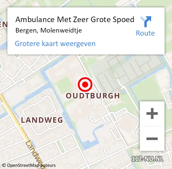 Locatie op kaart van de 112 melding: Ambulance Met Zeer Grote Spoed Naar Bergen, Molenweidtje op 17 november 2024 09:06