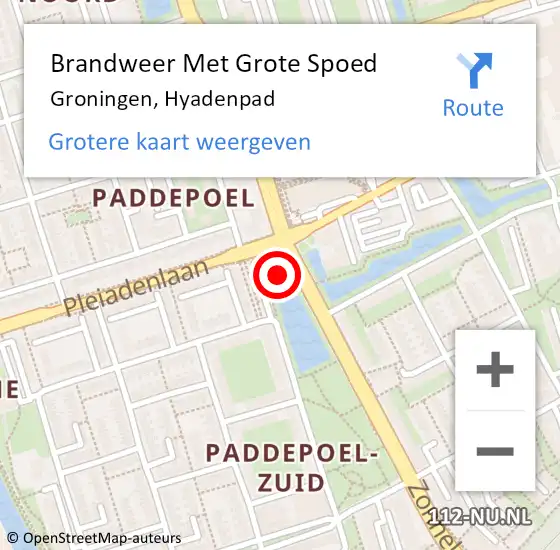 Locatie op kaart van de 112 melding: Brandweer Met Grote Spoed Naar Groningen, Hyadenpad op 17 november 2024 09:11