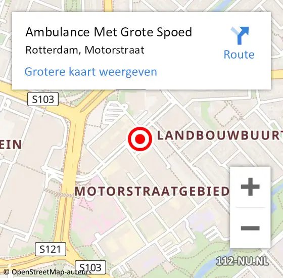 Locatie op kaart van de 112 melding: Ambulance Met Grote Spoed Naar Rotterdam, Motorstraat op 17 november 2024 09:29