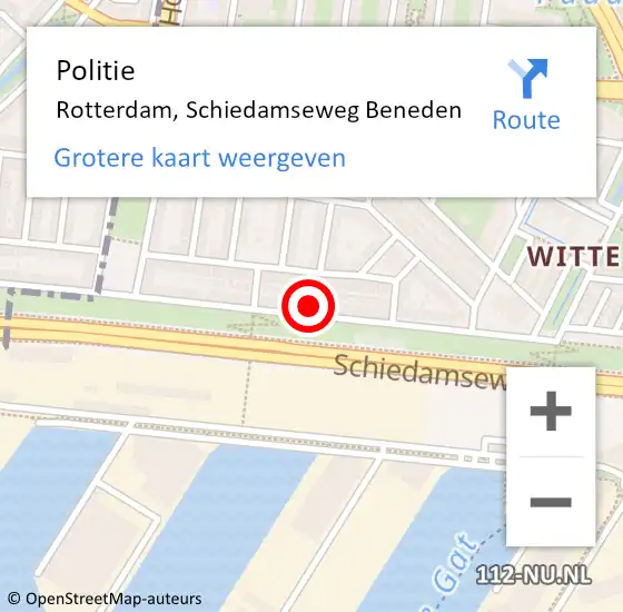 Locatie op kaart van de 112 melding: Politie Rotterdam, Schiedamseweg Beneden op 17 november 2024 09:31