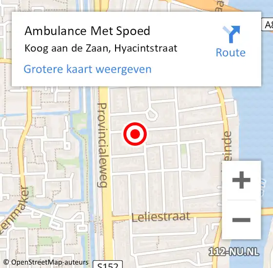 Locatie op kaart van de 112 melding: Ambulance Met Spoed Naar Koog aan de Zaan, Hyacintstraat op 17 november 2024 09:32