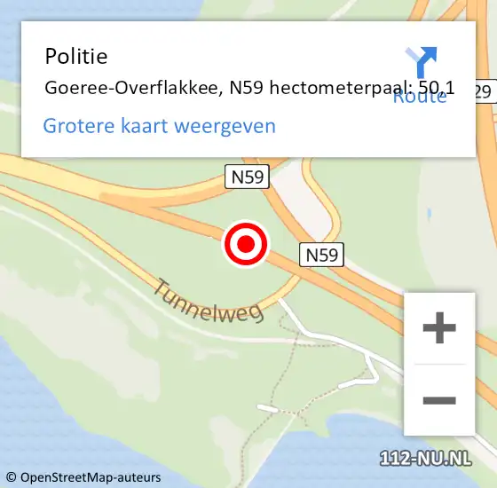 Locatie op kaart van de 112 melding: Politie Goeree-Overflakkee, N59 hectometerpaal: 50,1 op 17 november 2024 09:35