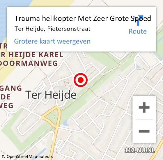 Locatie op kaart van de 112 melding: Trauma helikopter Met Zeer Grote Spoed Naar Ter Heijde, Pietersonstraat op 17 november 2024 10:04