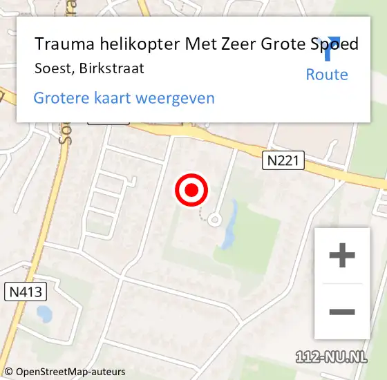 Locatie op kaart van de 112 melding: Trauma helikopter Met Zeer Grote Spoed Naar Soest, Birkstraat op 17 november 2024 10:09