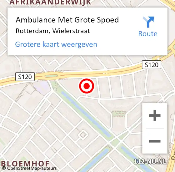 Locatie op kaart van de 112 melding: Ambulance Met Grote Spoed Naar Rotterdam, Wielerstraat op 17 november 2024 10:47