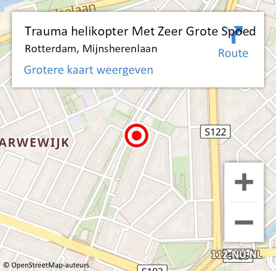 Locatie op kaart van de 112 melding: Trauma helikopter Met Zeer Grote Spoed Naar Rotterdam, Mijnsherenlaan op 17 november 2024 11:25