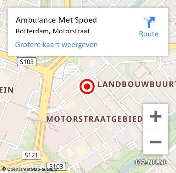 Locatie op kaart van de 112 melding: Ambulance Met Spoed Naar Rotterdam, Motorstraat op 17 november 2024 11:45