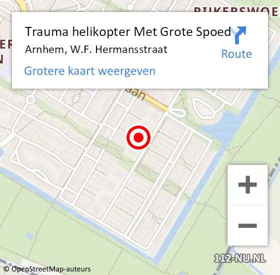 Locatie op kaart van de 112 melding: Trauma helikopter Met Grote Spoed Naar Arnhem, W.F. Hermansstraat op 17 november 2024 11:48