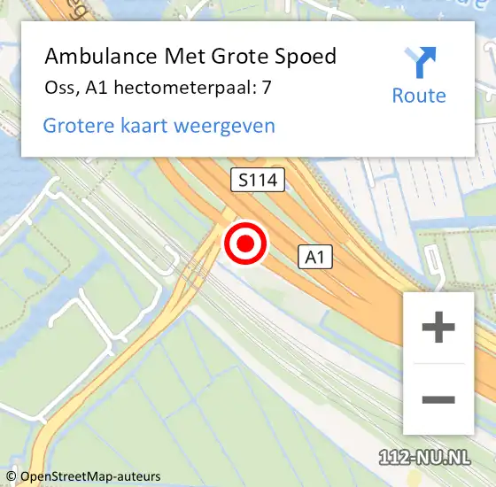 Locatie op kaart van de 112 melding: Ambulance Met Grote Spoed Naar Oss, A1 hectometerpaal: 7 op 17 november 2024 11:54