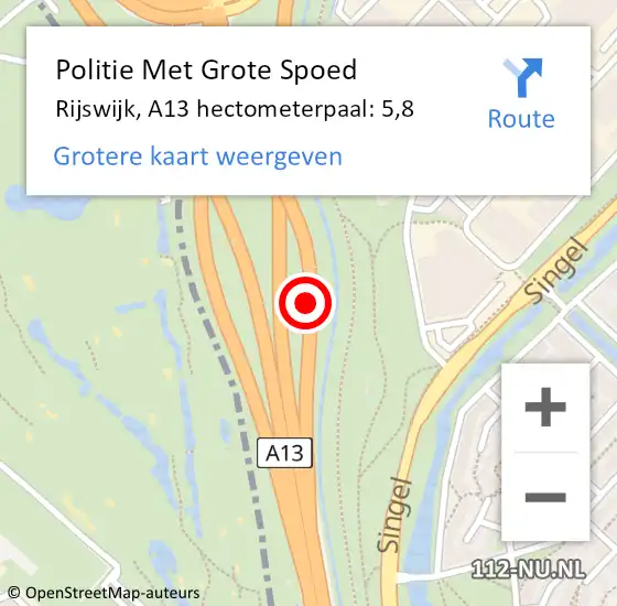 Locatie op kaart van de 112 melding: Politie Met Grote Spoed Naar Rijswijk, A13 hectometerpaal: 5,8 op 17 november 2024 12:00