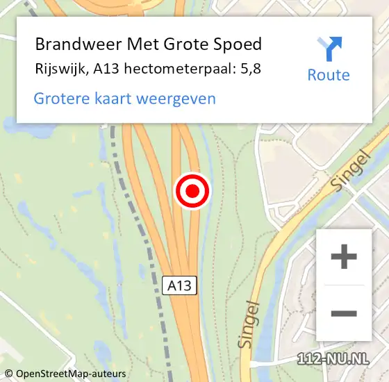 Locatie op kaart van de 112 melding: Brandweer Met Grote Spoed Naar Rijswijk, A13 hectometerpaal: 5,8 op 17 november 2024 12:02