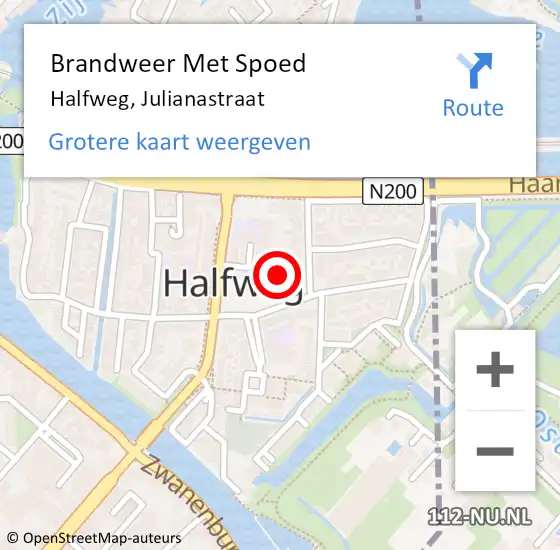 Locatie op kaart van de 112 melding: Brandweer Met Spoed Naar Halfweg, Julianastraat op 17 november 2024 12:17