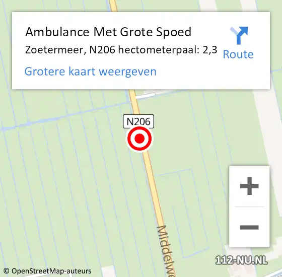 Locatie op kaart van de 112 melding: Ambulance Met Grote Spoed Naar Zoetermeer, N206 hectometerpaal: 2,3 op 17 november 2024 12:33