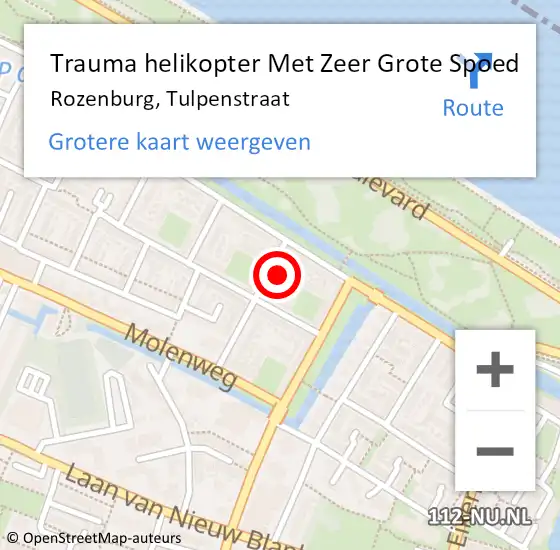 Locatie op kaart van de 112 melding: Trauma helikopter Met Zeer Grote Spoed Naar Rozenburg, Tulpenstraat op 17 november 2024 12:37