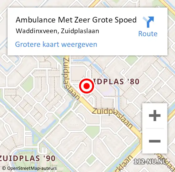 Locatie op kaart van de 112 melding: Ambulance Met Zeer Grote Spoed Naar Waddinxveen, Zuidplaslaan op 17 november 2024 12:44