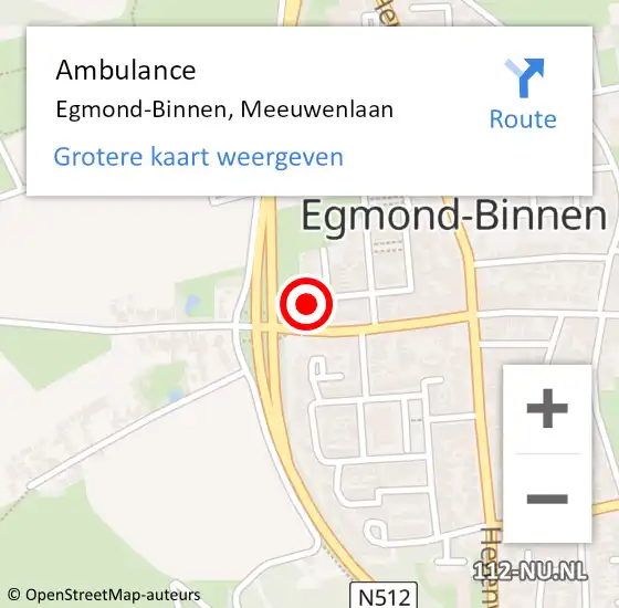 Locatie op kaart van de 112 melding: Ambulance Egmond-Binnen, Meeuwenlaan op 17 november 2024 12:53