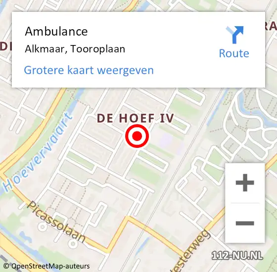 Locatie op kaart van de 112 melding: Ambulance Alkmaar, Tooroplaan op 17 november 2024 13:20