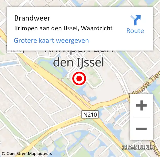 Locatie op kaart van de 112 melding: Brandweer Krimpen aan den IJssel, Waardzicht op 17 november 2024 13:28