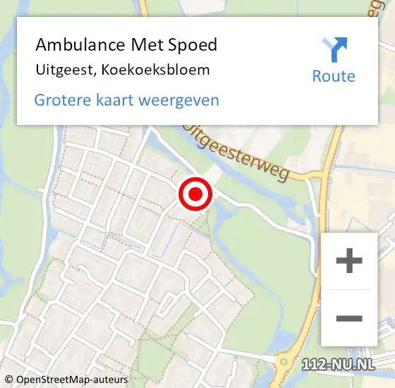 Locatie op kaart van de 112 melding: Ambulance Met Spoed Naar Uitgeest, Koekoeksbloem op 17 november 2024 13:37