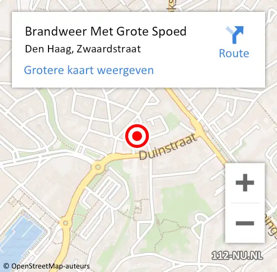 Locatie op kaart van de 112 melding: Brandweer Met Grote Spoed Naar Den Haag, Zwaardstraat op 17 november 2024 13:40