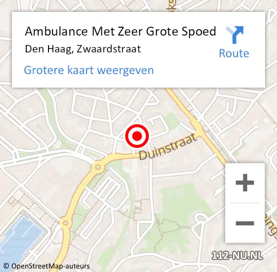 Locatie op kaart van de 112 melding: Ambulance Met Zeer Grote Spoed Naar Den Haag, Zwaardstraat op 17 november 2024 13:41