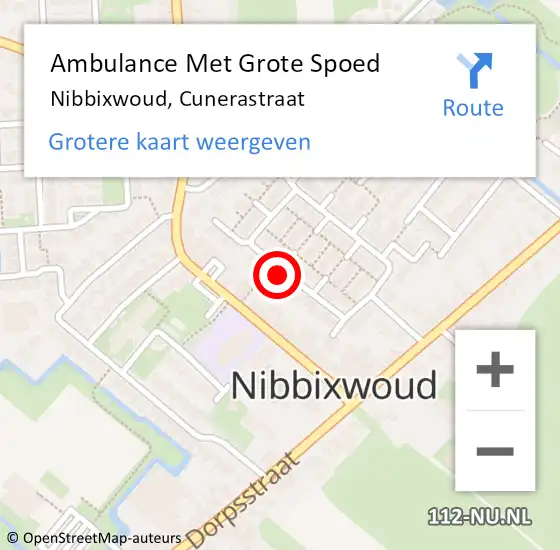 Locatie op kaart van de 112 melding: Ambulance Met Grote Spoed Naar Nibbixwoud, Cunerastraat op 17 november 2024 13:51