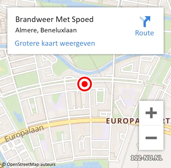 Locatie op kaart van de 112 melding: Brandweer Met Spoed Naar Almere, Beneluxlaan op 17 november 2024 13:52