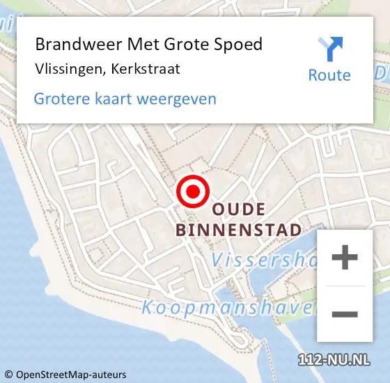 Locatie op kaart van de 112 melding: Brandweer Met Grote Spoed Naar Vlissingen, Kerkstraat op 17 november 2024 13:56