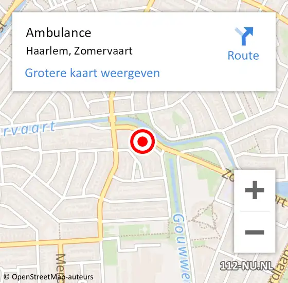 Locatie op kaart van de 112 melding: Ambulance Haarlem, Zomervaart op 17 november 2024 14:11